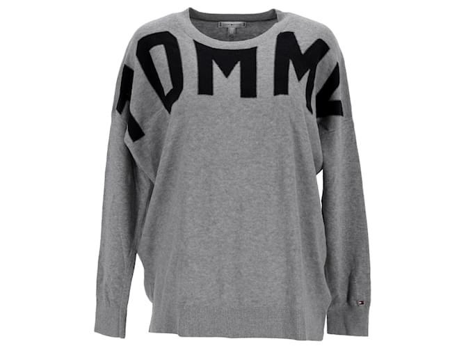 Tommy Hilfiger Suéter feminino com logotipo abstrato de algodão orgânico Cinza  ref.1165928