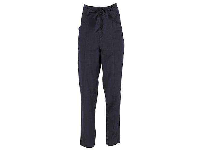 Pantalones Isabel Marant Etoile con cintura anudada en lana azul marino  ref.1165932
