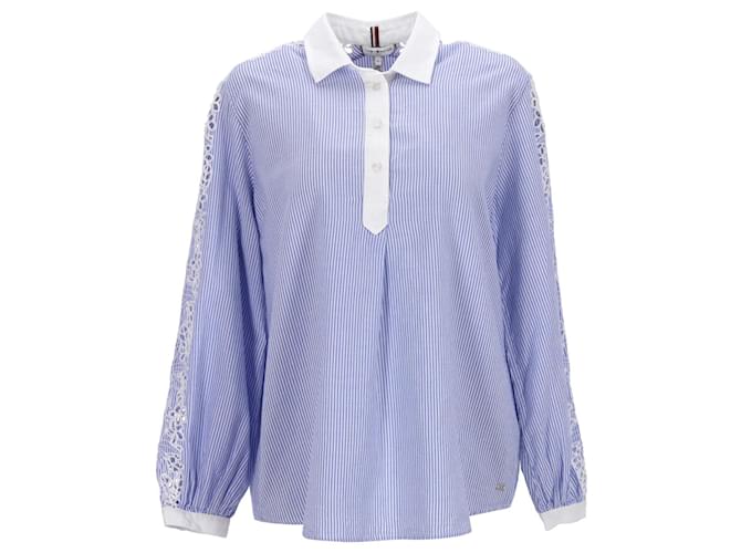 Tommy Hilfiger Damen-Hemd aus reiner Baumwolle mit Spitzenstreifen Blau Hellblau  ref.1165964