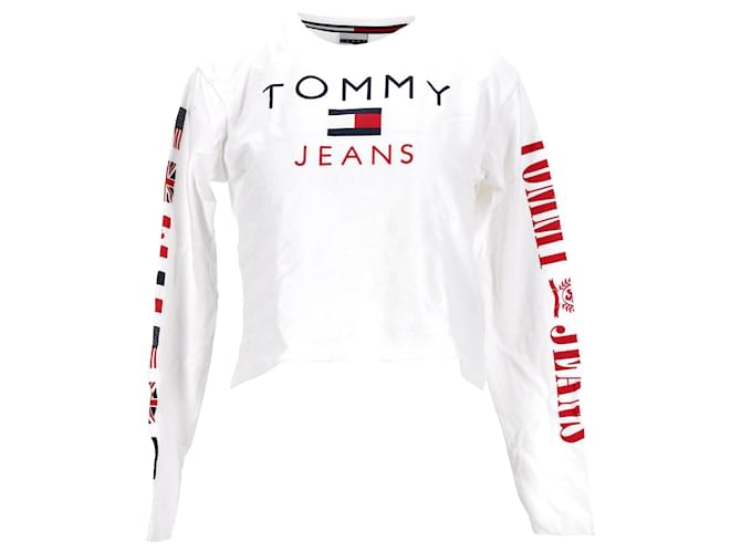 Tommy Hilfiger Womens Jersey Long Sleeve T Shirt White Cream Cotton  ref.1165968