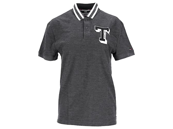 Tommy Hilfiger Mens Stripe Collar Polo Shirt Grey Cotton  ref.1165972