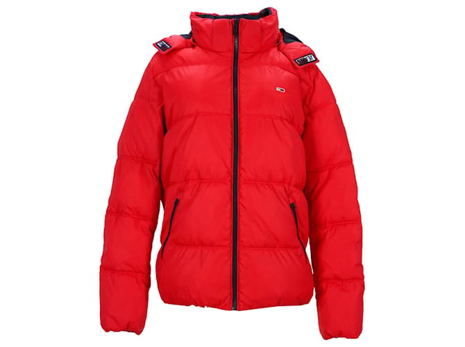 Tommy Hilfiger Mens Essential Hooded Recycled Puffer Jacket Red Polyester  ref.1165996
