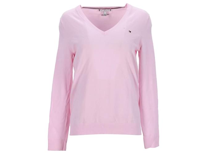 Tommy Hilfiger Heritage-Pullover mit V-Ausschnitt für Damen Pink Baumwolle  ref.1166006