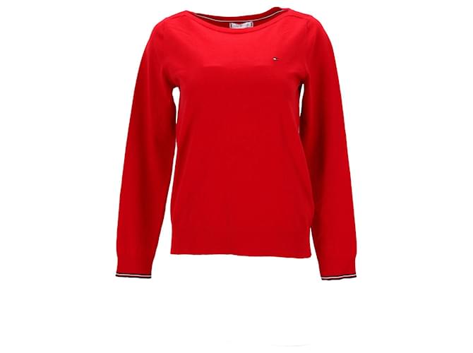 Tommy Hilfiger Womens Boat Neck Jumper in Red Cotton  ref.1166007