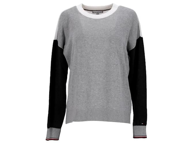 Tommy Hilfiger Suéter feminino de algodão orgânico com cor bloqueada Cinza  ref.1166008
