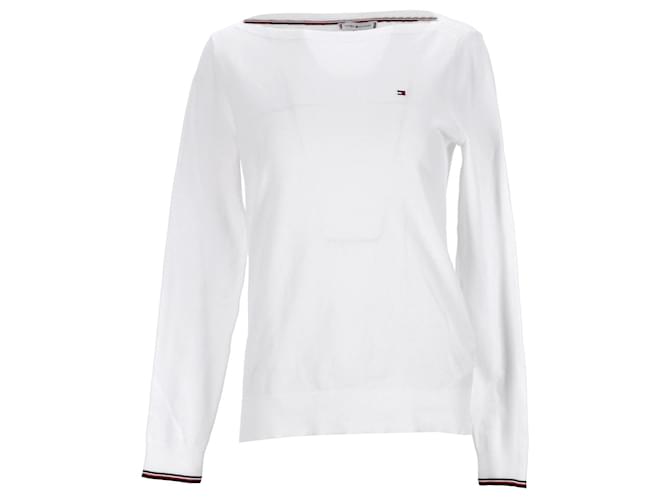 Tommy Hilfiger Damen-Pullover mit U-Boot-Ausschnitt aus weißer Baumwolle  ref.1166010