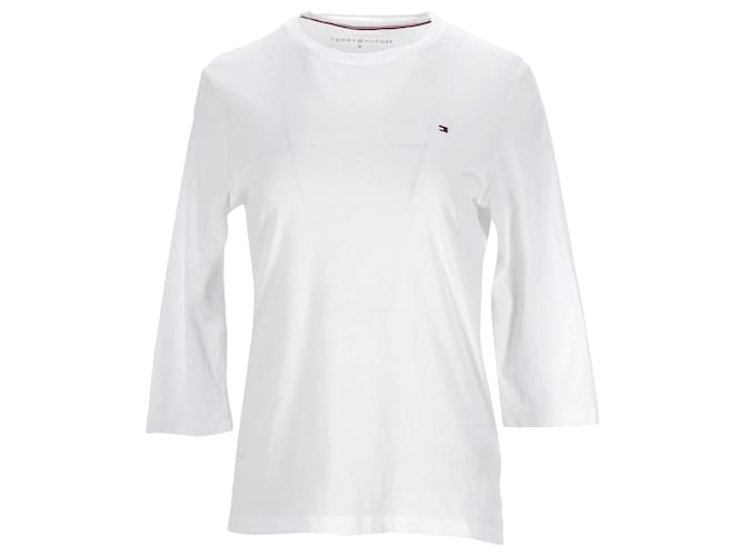 Tommy Hilfiger Heritage-T-Shirt für Damen mit Dreiviertel-Rundhalsausschnitt Weiß Baumwolle  ref.1166016