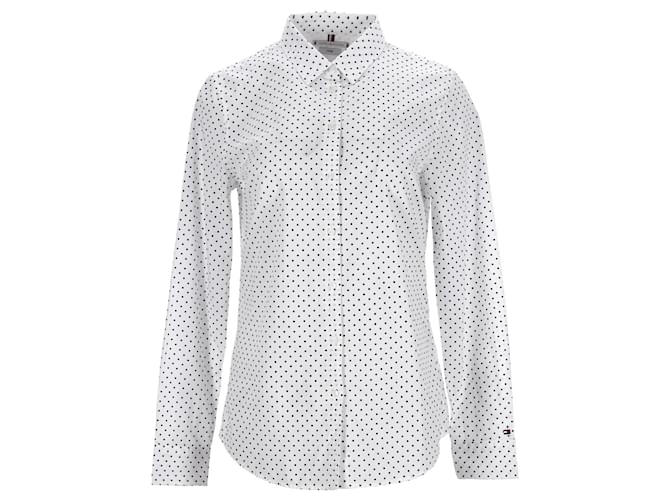 Tommy Hilfiger Womens Fitted Polka Dot Shirt White Cotton  ref.1166018