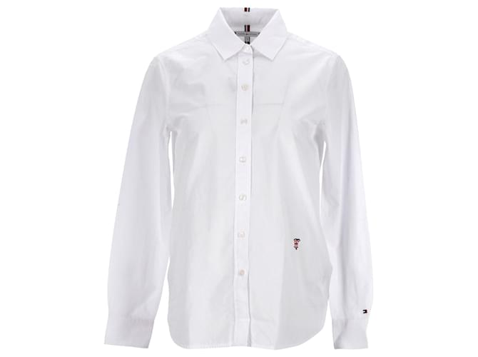 Tommy Hilfiger Camisa feminina de manga comprida com ajuste regular Branco Algodão  ref.1166021