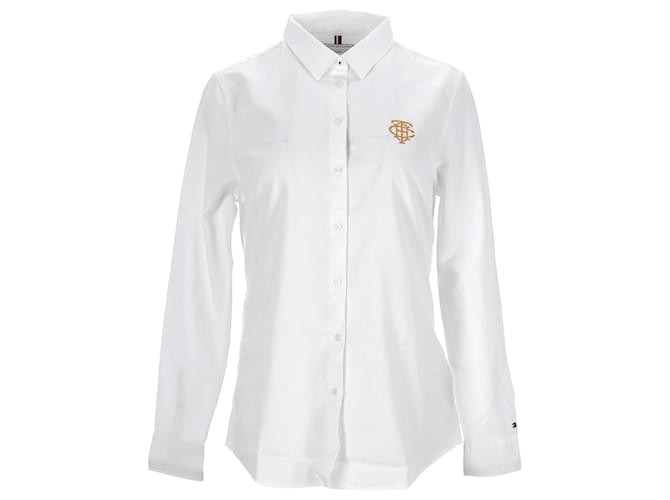 Tommy Hilfiger Tailliertes Oxford-Hemd mit Stickerei für Damen Weiß Baumwolle  ref.1166022