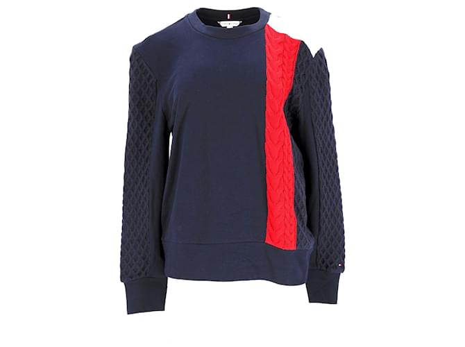 Tommy Hilfiger Womens Knit Panel French Terry Sweatshirt Blue Cotton  ref.1166025