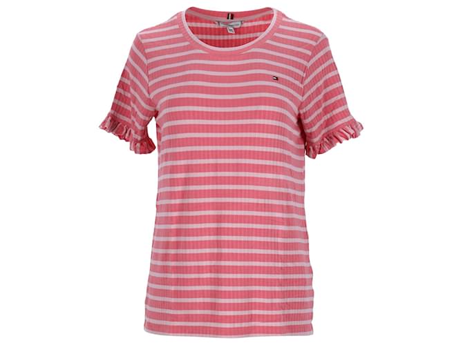 Tommy Hilfiger Gestreiftes Damen-T-Shirt mit entspannter Passform Pink Viskose Zellulosefaser  ref.1166029