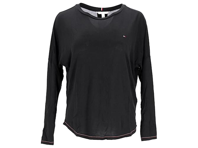 Tommy Hilfiger Womens Three Quarter Sleeve T Shirt Black Lyocell  ref.1166032
