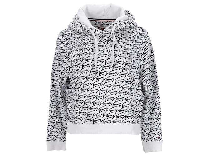 Tommy Hilfiger Womens Signature Print Hoody in Light Blue Cotton  ref.1166039