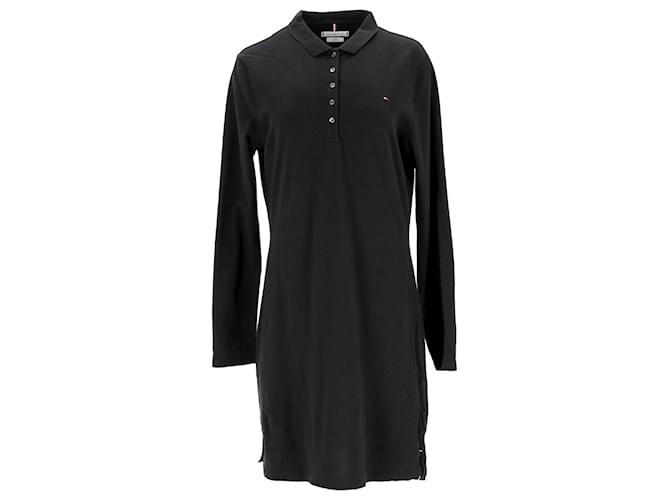 Vestido polo feminino de manga comprida Tommy Hilfiger em algodão preto  ref.1166052