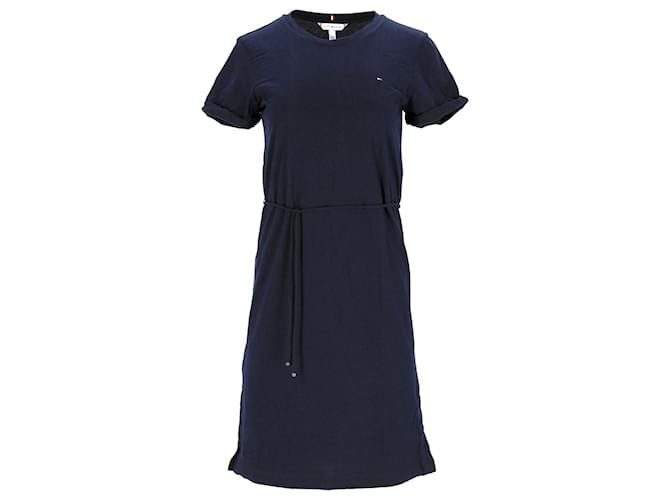 Vestido camiseta feminino Tommy Hilfiger de algodão com cordão em algodão azul marinho  ref.1166054
