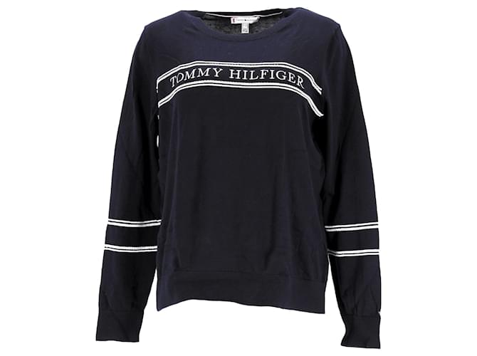 Tommy Hilfiger Damen-Pullover aus reiner Baumwolle mit Logo-Stickerei Marineblau  ref.1166074