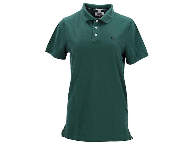 Tommy Hilfiger Camisa polo masculina fina em piquê slim Verde Algodão  ref.1166094