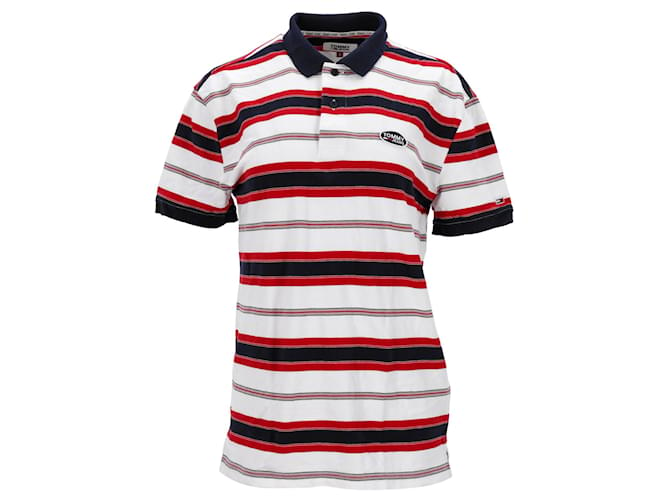 Tommy Hilfiger Mens Stripe Pure Cotton Polo White  ref.1166105