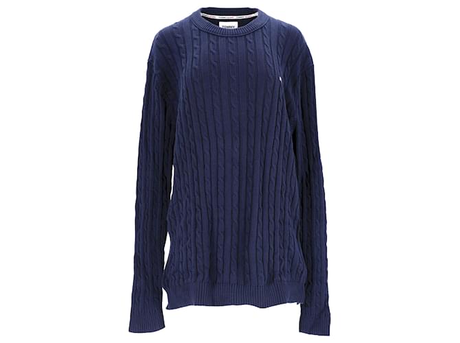 Tommy Hilfiger Mens Essential Organic Cotton Cable Knit Jumper in Navy Blue Cotton  ref.1166117