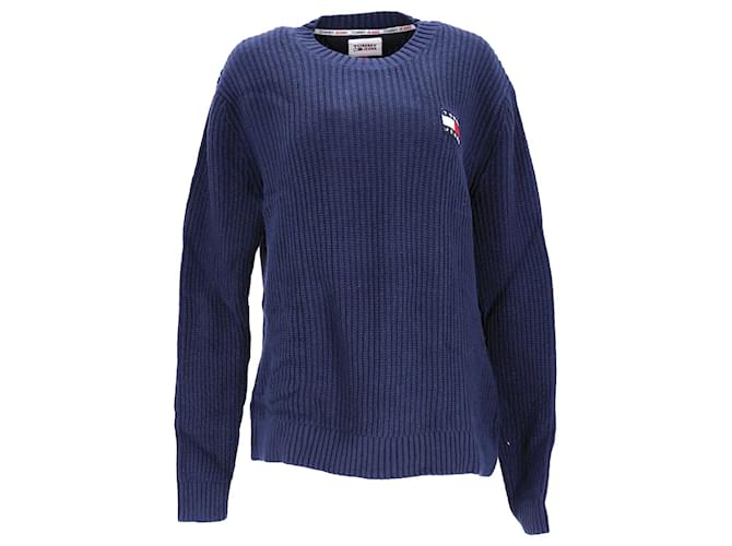 Tommy Hilfiger Pull en tricot côtelé Tommy Badge pour homme en coton bleu  ref.1166118