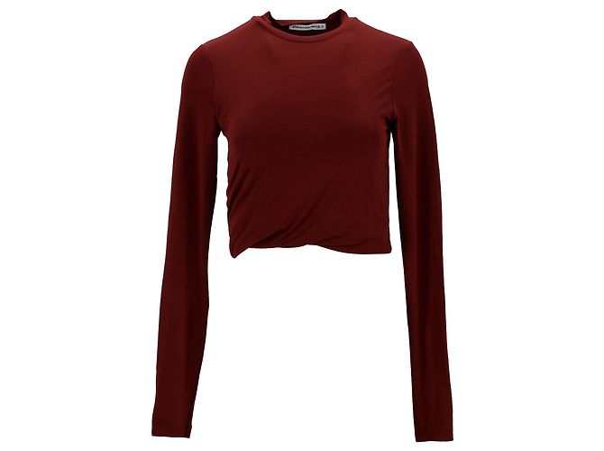 Top corto de manga larga en algodón burdeos de T by Alexander Wang
