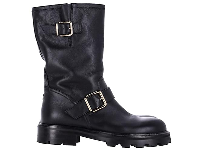 Jimmy Choo Bottes Biker II en cuir noir  ref.1166125