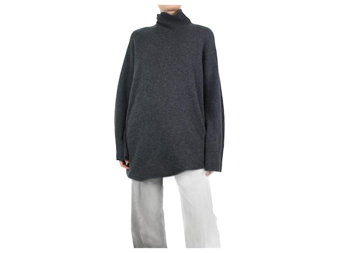 Autre Marque Dark grey longline cashmere jumper - One Size  ref.1166278