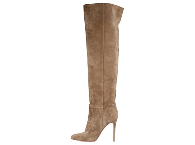 Gianvito Rossi Brown suede knee-high boots - size EU 38.5  ref.1166281