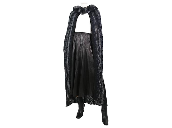 Chanel Grauer, ärmelloser, gestreifter Maxi-Cardigan-Umhang aus Wolle – Größe UK 6  ref.1166289