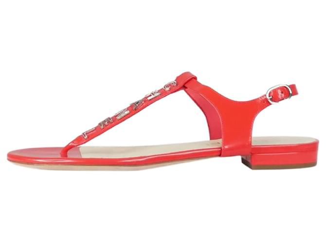 Chanel Red T-strap sandals - size EU 38 Leather  ref.1166290