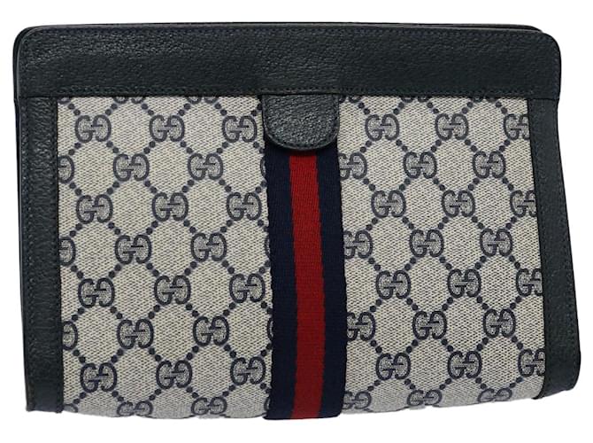 GUCCI GG Canvas Sherry Line Clutch Bag PVC Navy Red Auth 60979 Navy blue  ref.1166695