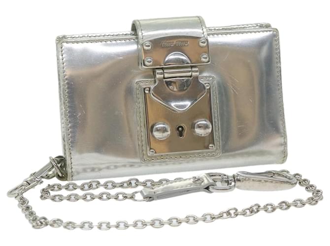 Miu Miu Chain Wallet Patent leather Silver Auth hk979 Silvery  ref.1166714