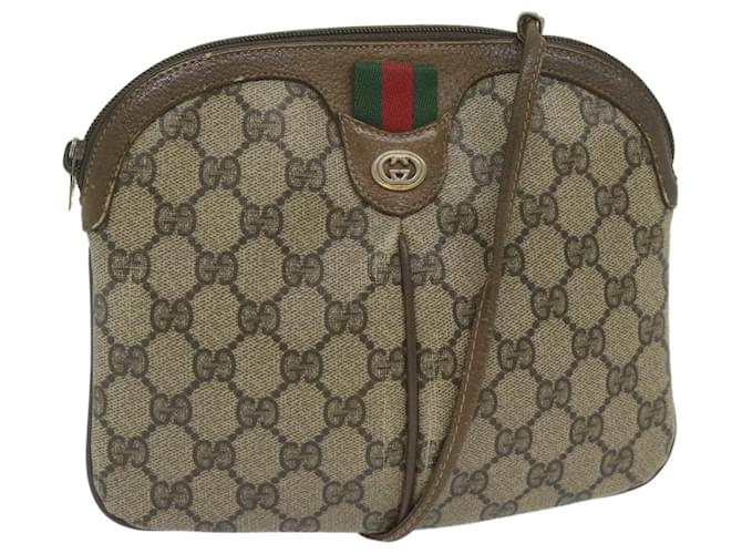 GUCCI GG Supreme Web Sherry Line Shoulder Bag PVC Leather Beige Red Auth yk9505  ref.1166756