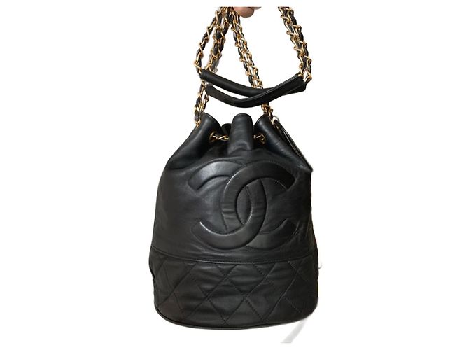 Chanel Black Leather Bucket Bag
