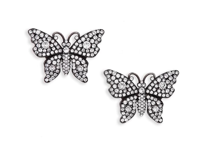 Gucci Crystal Embellished Butterfly Earrings in Silver Silvery Metal  ref.1166914