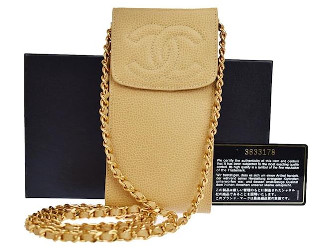 Timeless Chanel Logo CC Bege Couro  ref.1167281