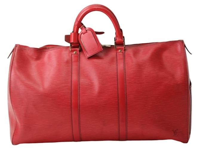 Louis Vuitton Keepall 50 Red Leather  ref.1167609