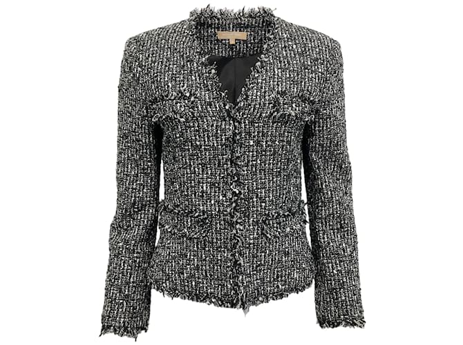 Autre Marque Michael Kors Nero / Giacca in tweed bianco Poliestere  ref.1167802