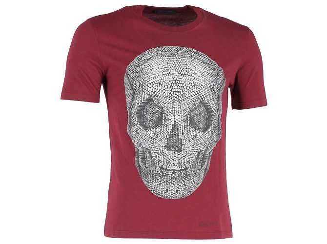 Camiseta con estampado de calavera de Alexander McQueen en algodón burdeos Roja
