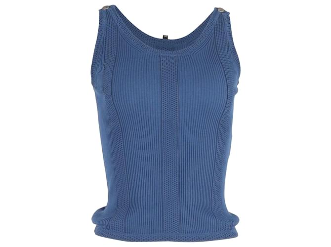Camiseta sin mangas de punto acanalado Chanel en algodón azul  ref.1167979