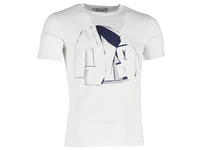 Yves Saint Laurent Camiseta Saint Laurent com gola redonda estampada em algodão branco  ref.1167983