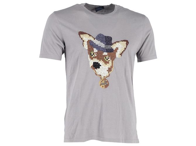 Camiseta con perro bordado Lanvin en algodón gris Castaño