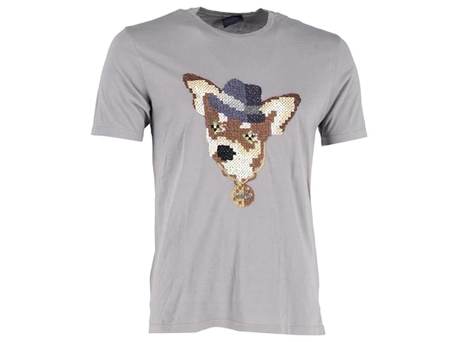 Lanvin Embroidered Dog T-Shirt in Grey Cotton  ref.1167989