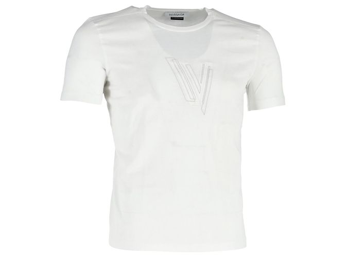 Versace Logo Crewneck T-Shirt in White Cotton