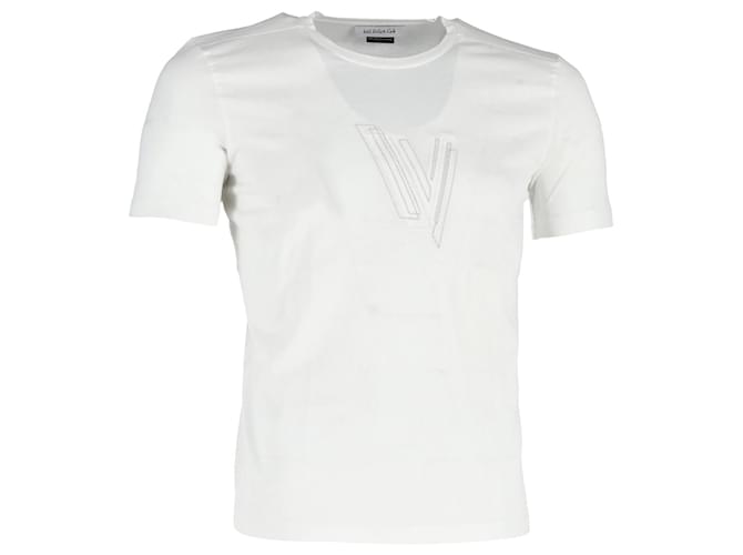 Versace Logo Crewneck T-Shirt in White Cotton  ref.1167990