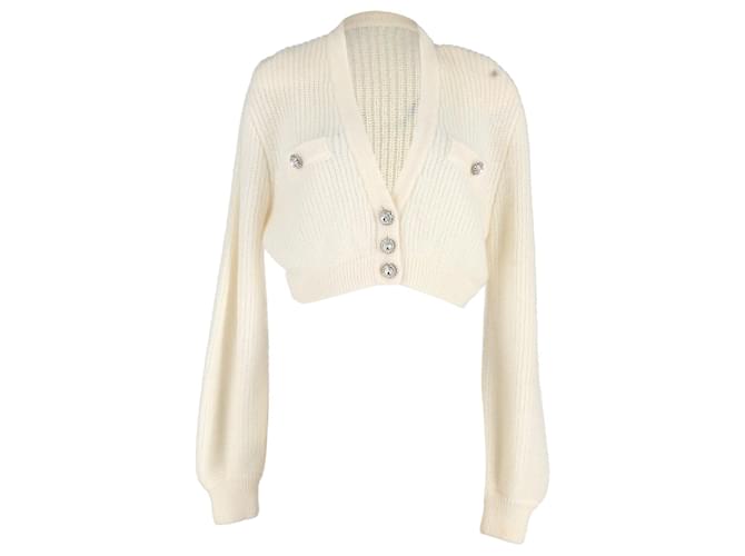 Alessandra Rich Cardigan court à boutons en cristal en laine crème Blanc Écru  ref.1167991