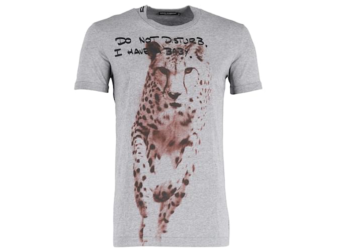 Dolce & Gabbana T-Shirt mit Geparden-Print aus grauer Baumwolle  ref.1168004