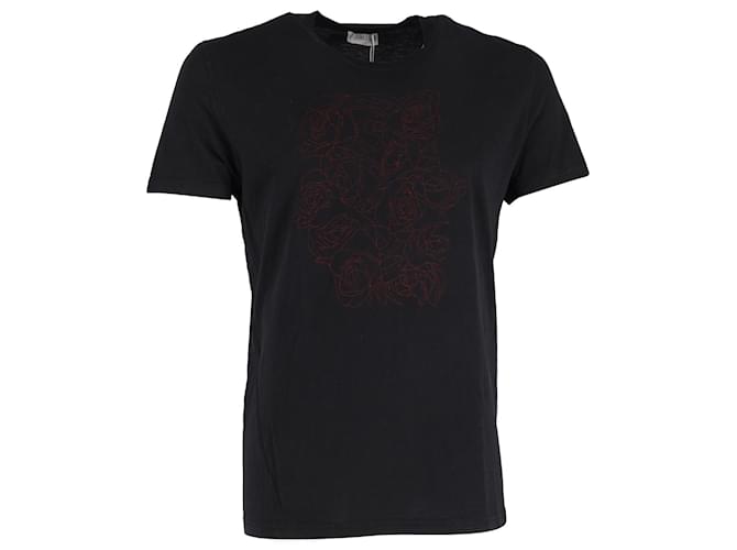 Christian Dior Rose-Print T-Shirt in Black Cotton  ref.1168010