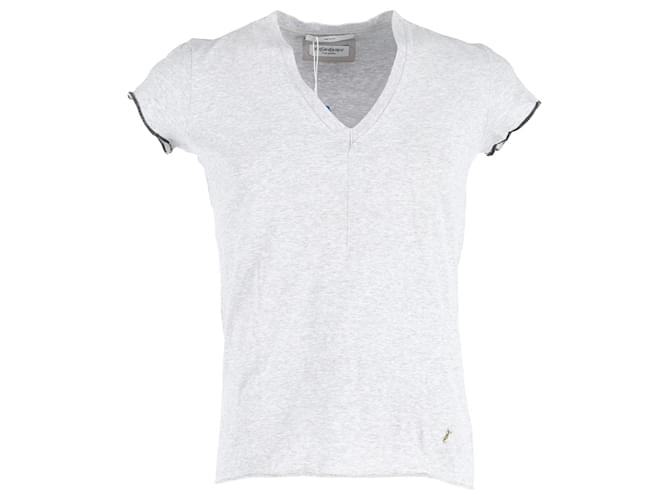 Camiseta con cuello de pico Yves Saint Laurent de algodón gris claro  ref.1168013